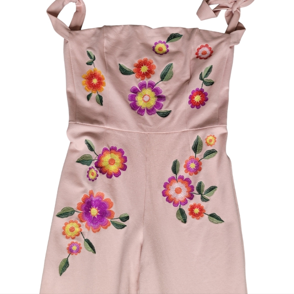 Guaraxez Exitosa Rose Jumpsuit Wide Leg Embroidered Romper Pink Boho Wom… - Picture 9 of 17